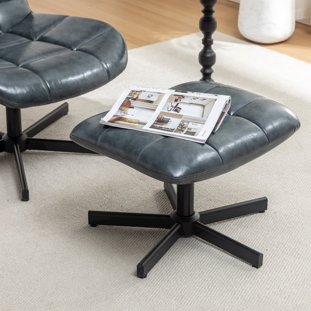 Arlena 2-Piece Seating Set, Faux Leather Tufted Accent Chair and Ottoman, Blue. Picture 11