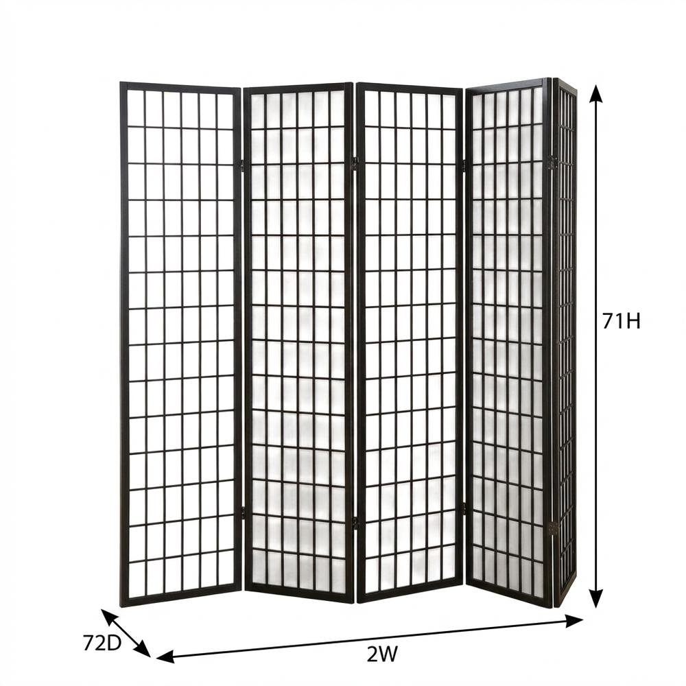 Black 4-Panel Wood Folding Room Divider, Rice Paper, 71 Inch. Picture 7
