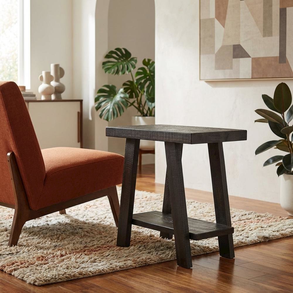 Brown, Side Table, Open Shelf, Quality Build, Durable Wood Frame. Picture 2