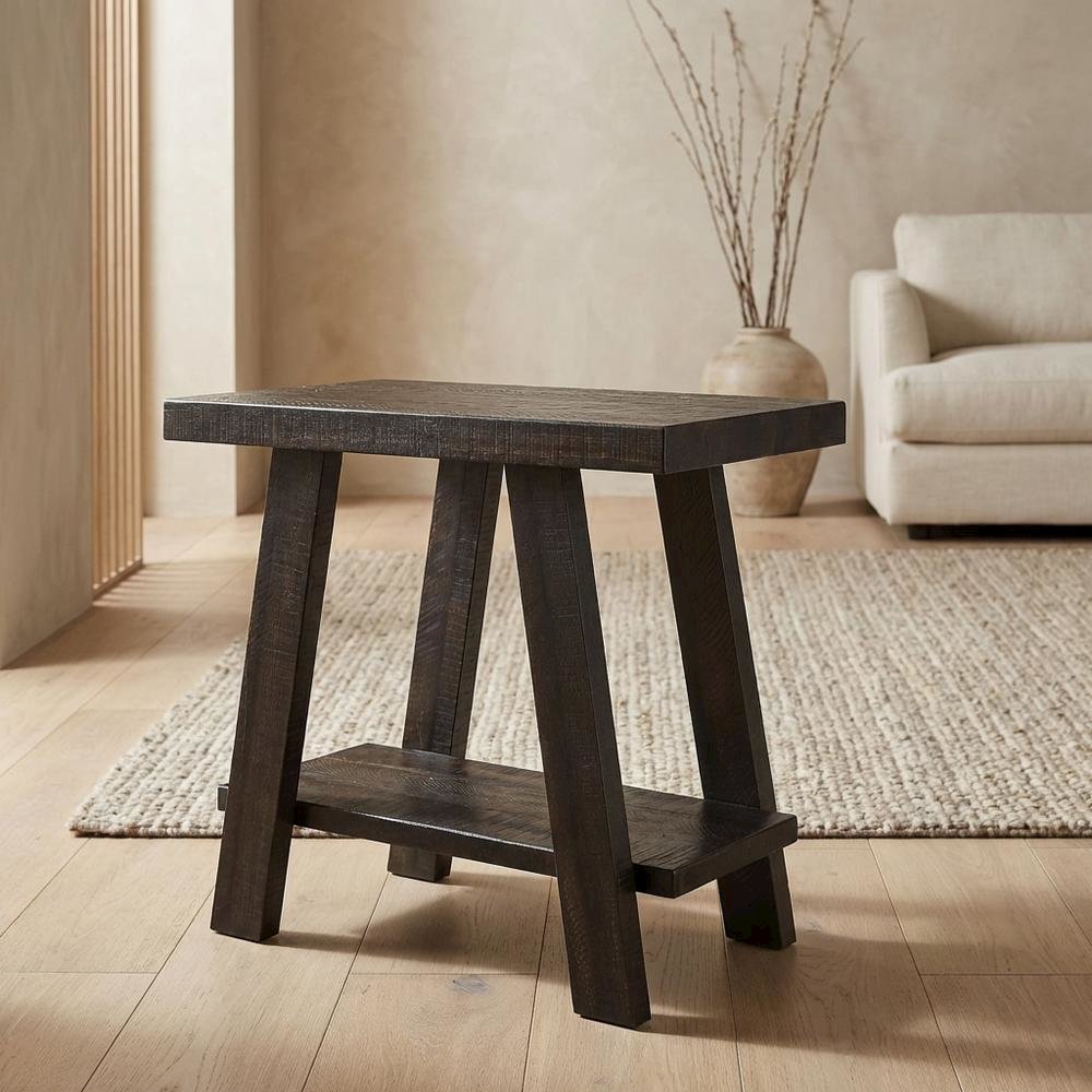 Brown, Side Table, Open Shelf, Quality Build, Durable Wood Frame. Picture 3