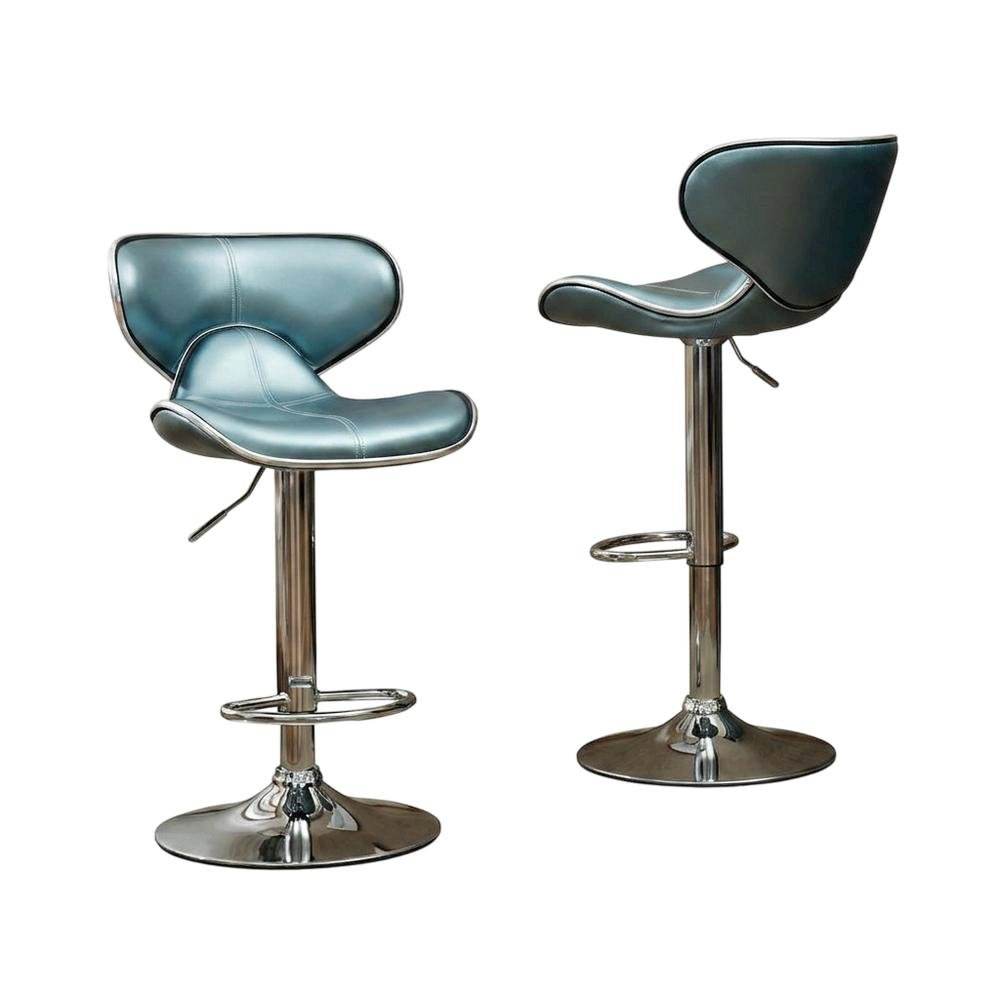 Blue Leatherette Adjustable Swivel Barstool with Chrome Base, Set of 2. Picture 3