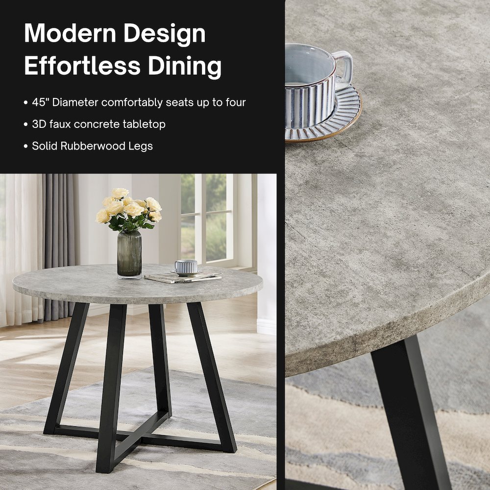 Edo 5-Piece Dining Set, Round Trestle Table and 4 Chairs, Gray and Blue. Picture 5