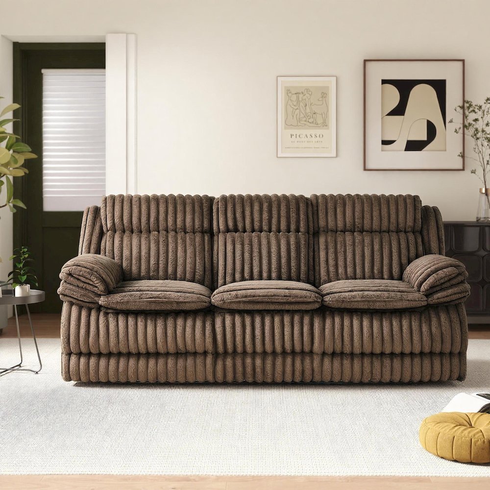 Ardello 2PC Reclining Sofa Set, Corduroy, Built-In Power Center, Storage Console. Picture 8