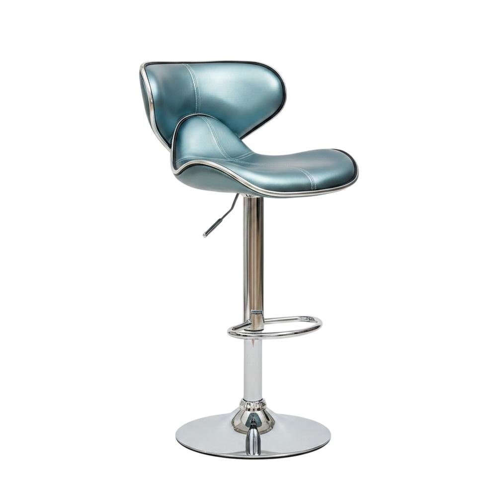 Blue Leatherette Adjustable Swivel Barstool with Chrome Base, Set of 2. Picture 4