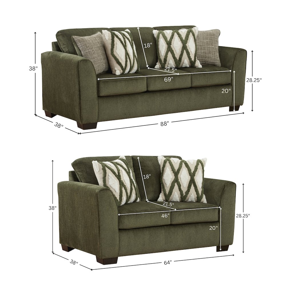 Marvella Living Room Sofa and Loveseat Set, Chenille Upholstery, Accent Pillows. Picture 18