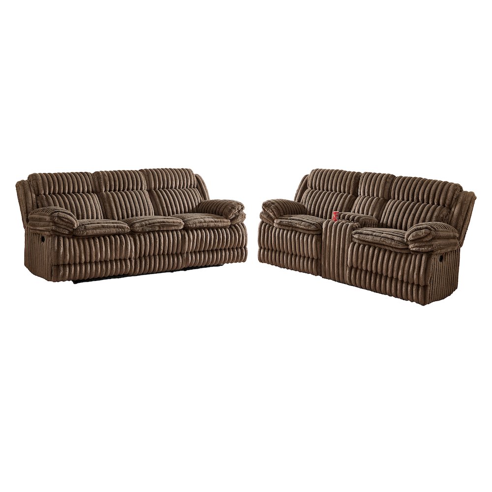 Ardello 2PC Reclining Sofa Set, Corduroy, Built-In Power Center, Storage Console. Picture 1