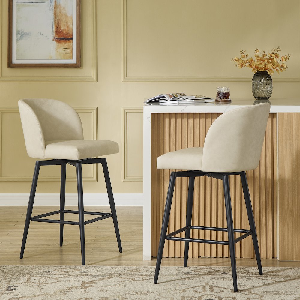 Rhythm Upholstered Counter Height Stool, 360° Swivel, Set of 2, Beige. Picture 3