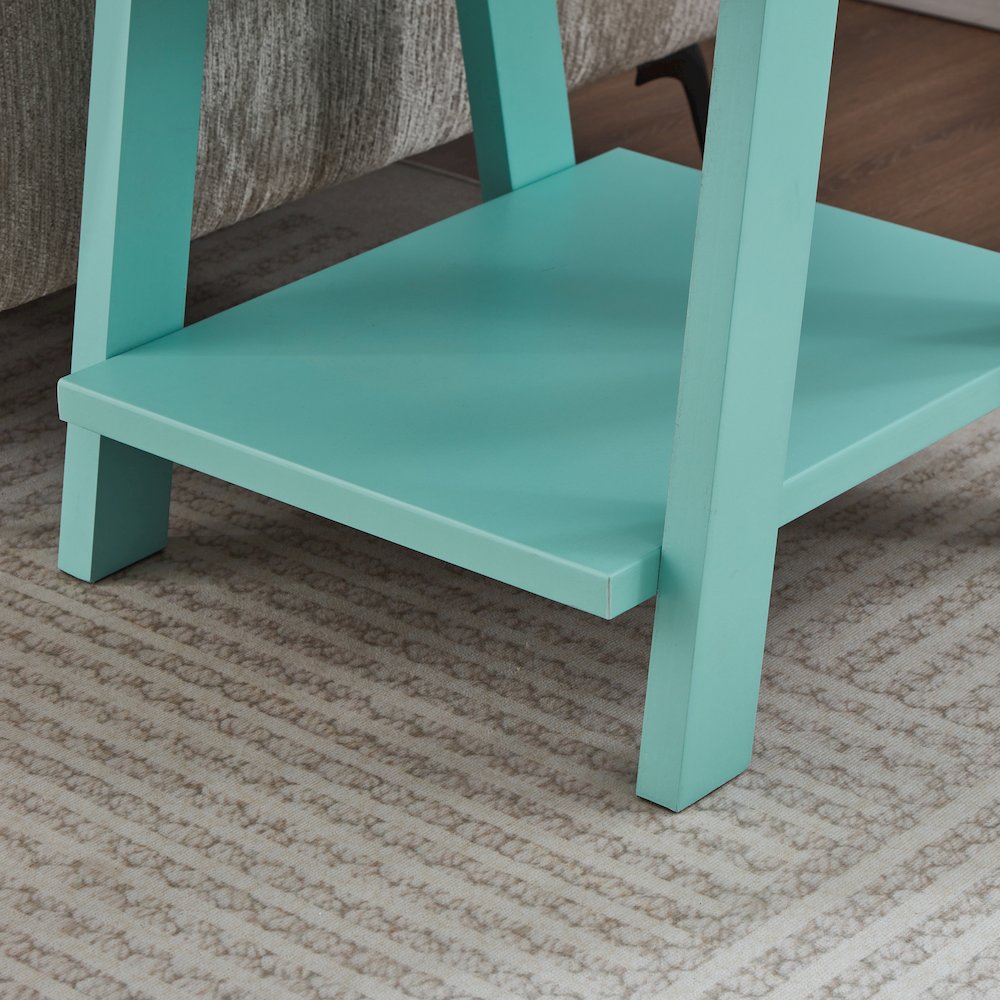Athens Contemporary Wood Shelf End Table in Teal. Picture 6