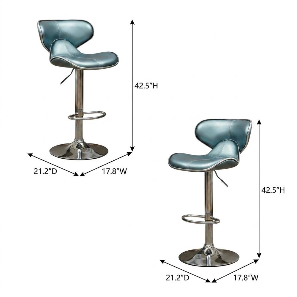 Blue Leatherette Adjustable Swivel Barstool with Chrome Base, Set of 2. Picture 6