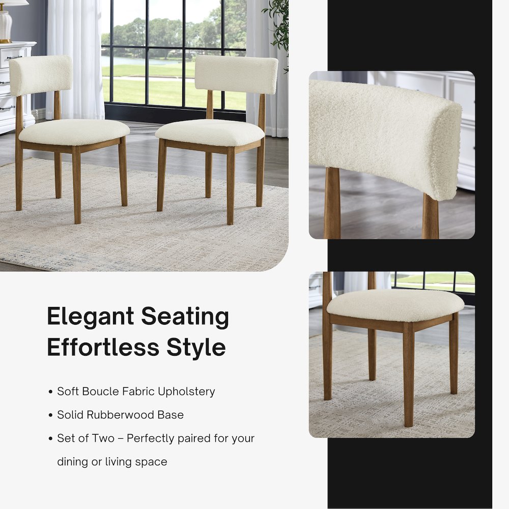 Edo 5-Piece Dining Set, Round Trestle Table and 4 Chairs, White and Natural. Picture 6