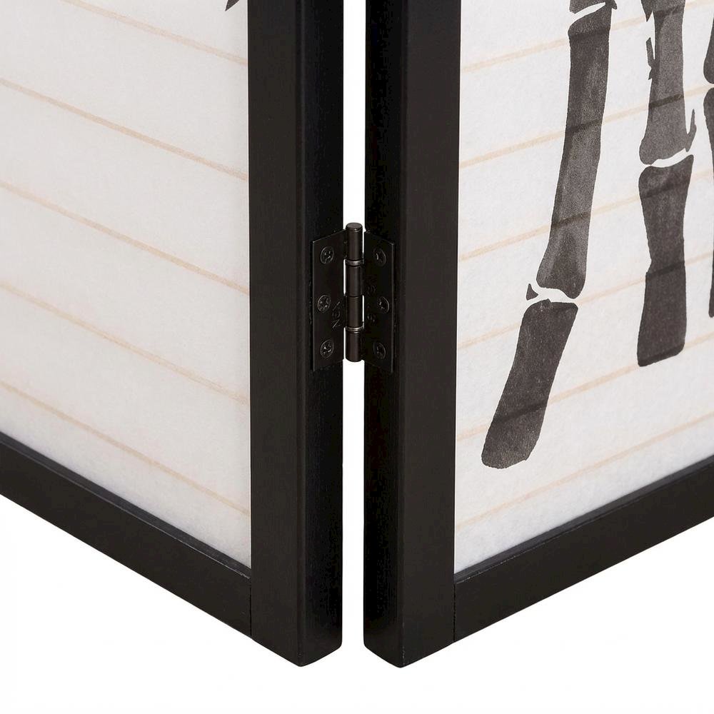 Black 3-Panel Wood Folding Room Divider, Rice Paper, 72 Inch. Picture 5