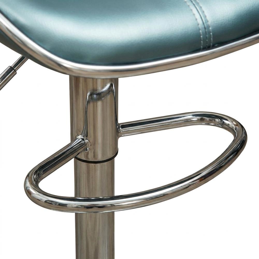 Blue Leatherette Adjustable Swivel Barstool with Chrome Base, Set of 2. Picture 7