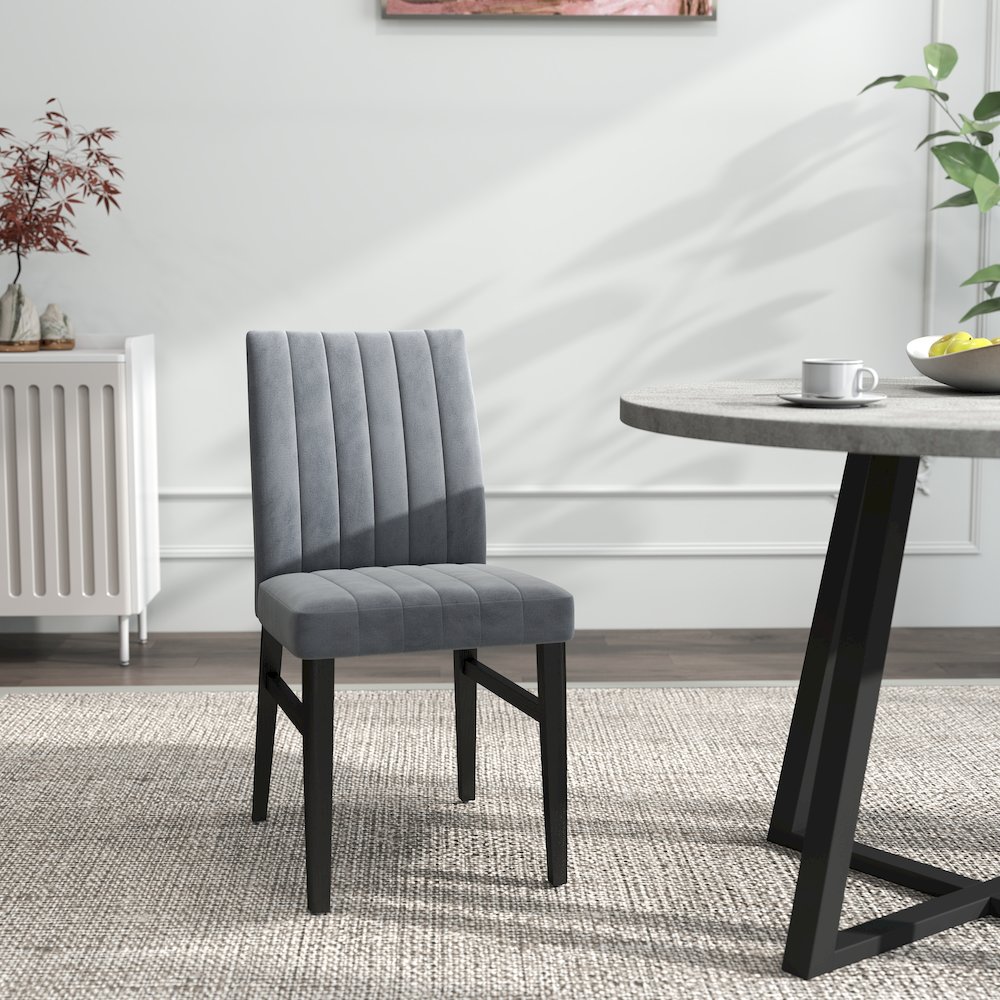 Edo 5-Piece Dining Set, Round Trestle Table and 4 Upholstered Chairs, Gray. Picture 9