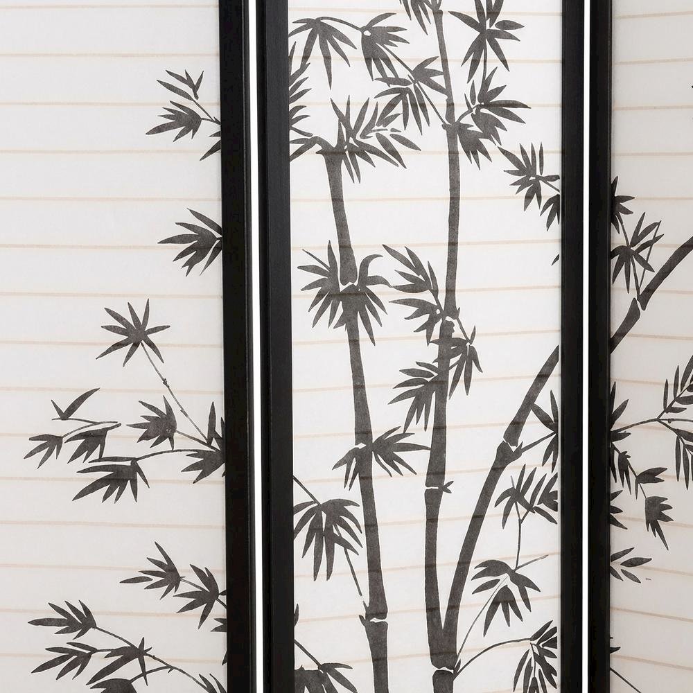 Black 3-Panel Wood Folding Room Divider, Rice Paper, 72 Inch. Picture 6