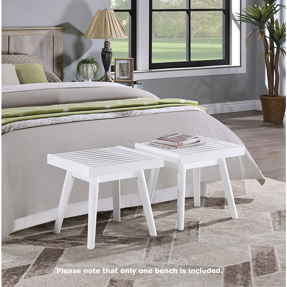 Larwich Solid Wood Slatted Bench, 19 Wide, White. Picture 3