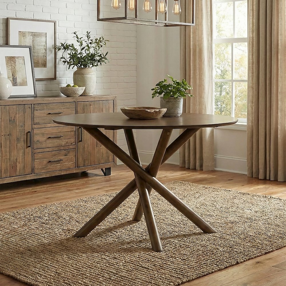 Arnott Round Dining Table, Walnut Finish. Picture 3