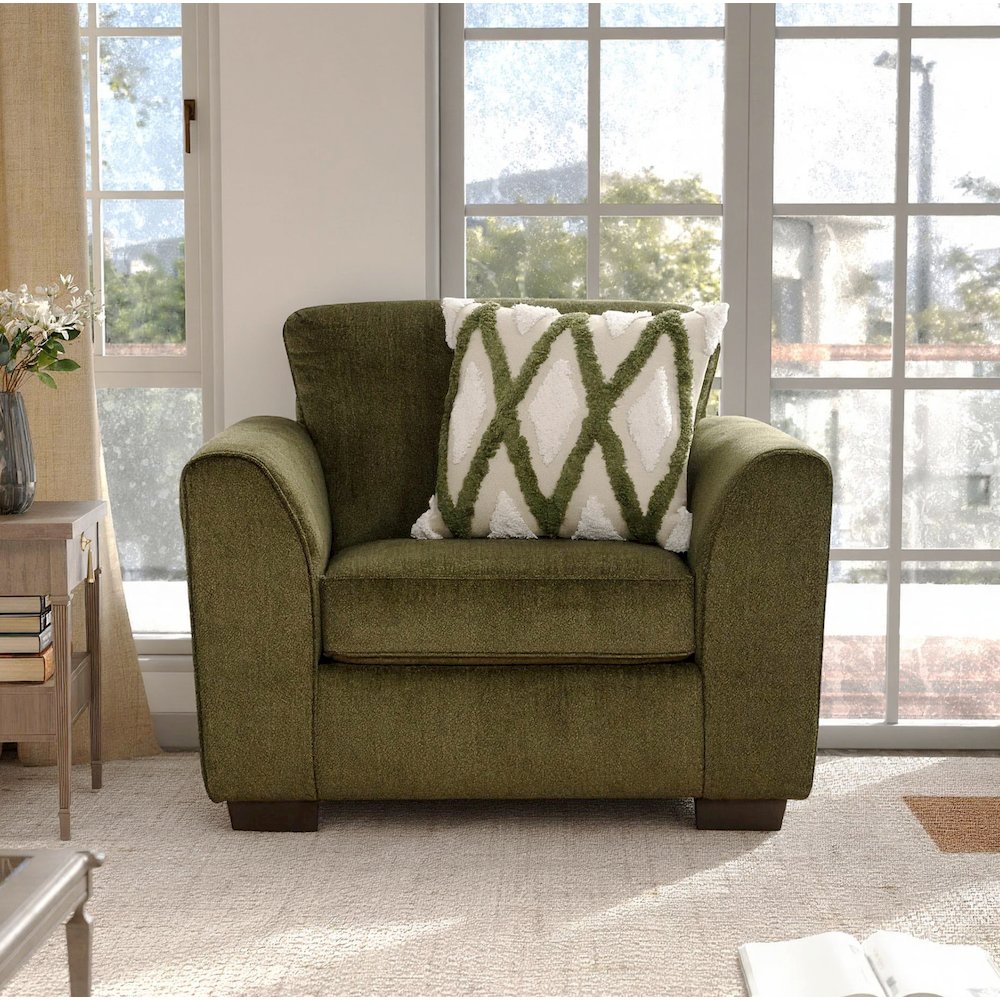 Marvella Living Room Armchair Chenille Upholstery and Textured Accent Pillow. Picture 3
