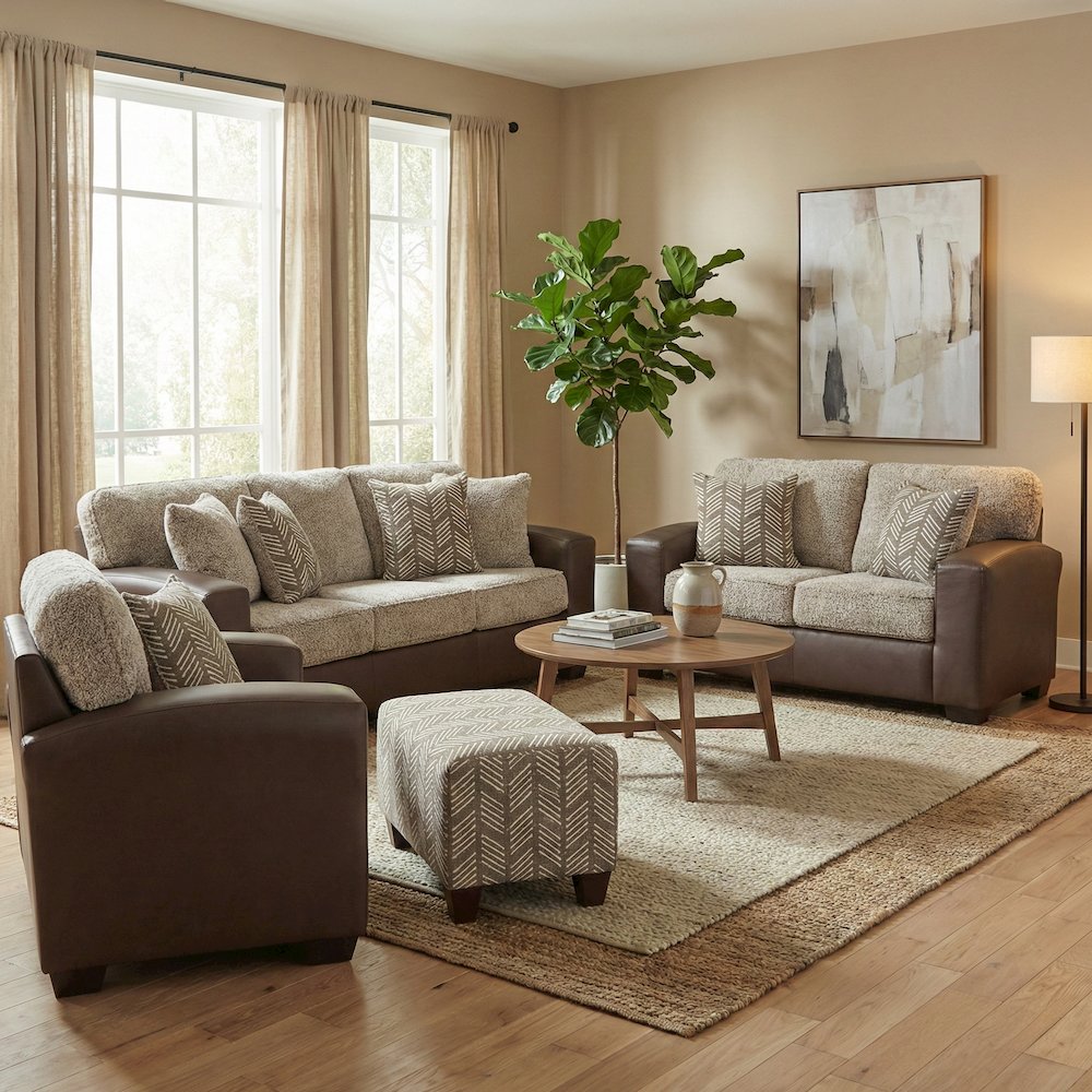 Marvella 4-Piece Living Room Set, Chocolate Faux Leather. Picture 4
