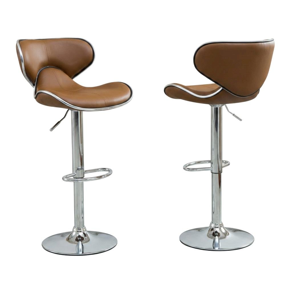 Caramel Leatherette Swivel Barstool Set with Chrome Base and Adjustable Height. Picture 1