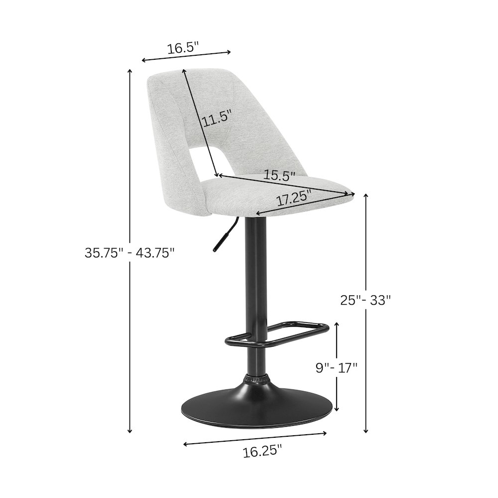 Nuvia Contemporary Adjustable Barstool with Upholstered Swivel Seats, Set of 2. Picture 9