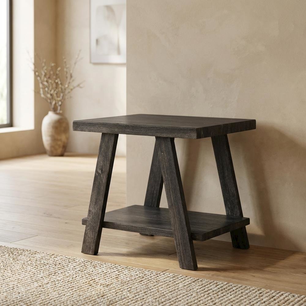 Charcoal, End Side Table, Open Shelf, Quality Build. Picture 2