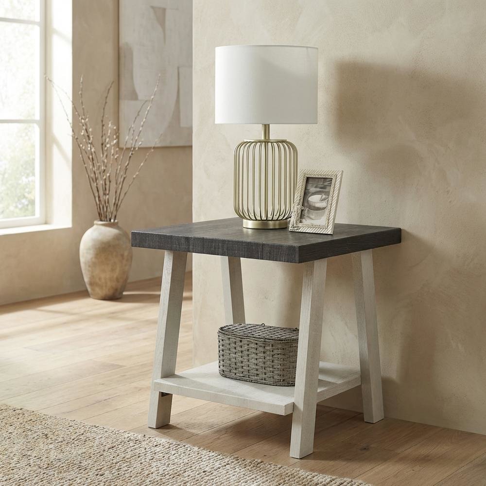 Grey, End Side Table, Open Shelf, Quality Build, Durable Wood Frame. Picture 2