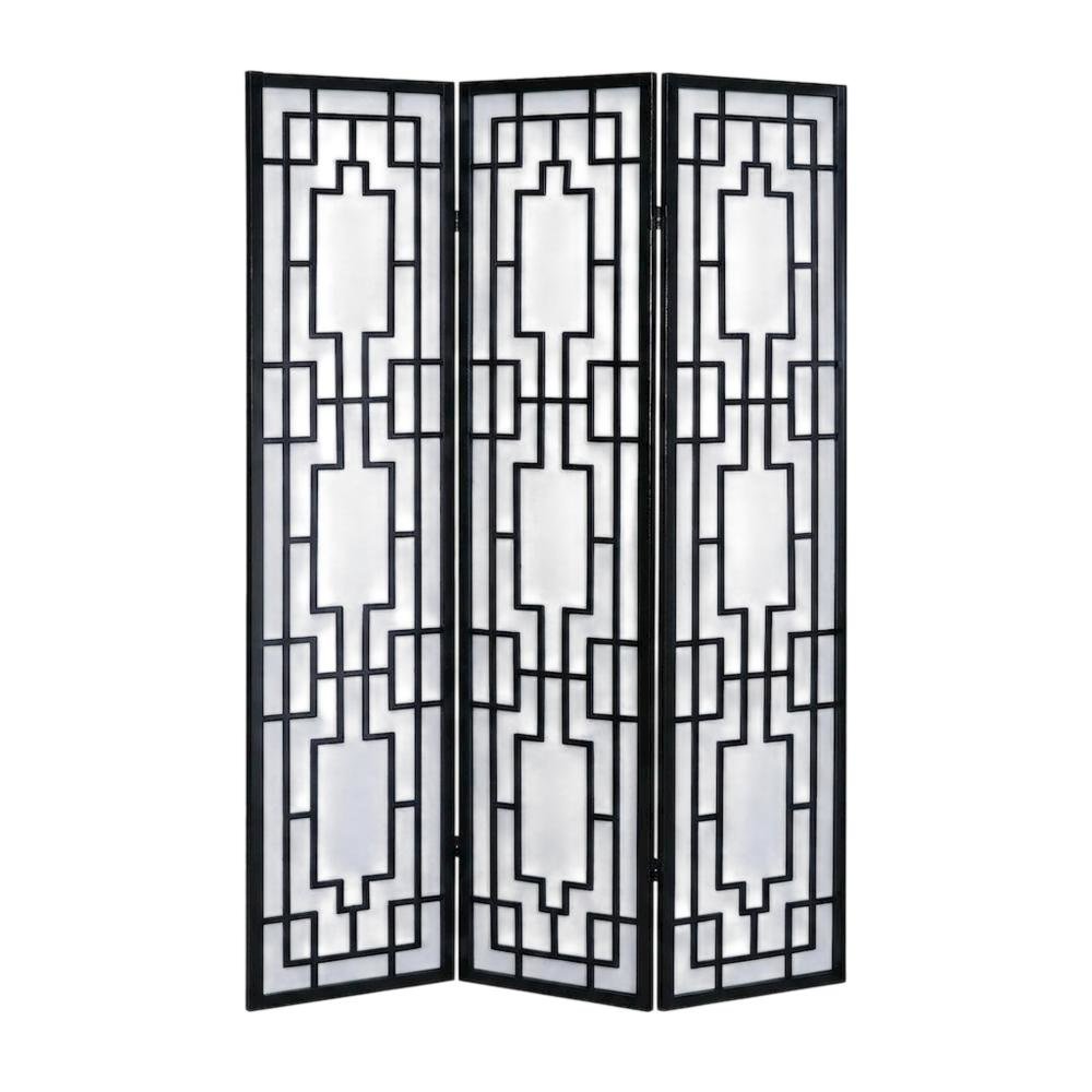 Natural 3-Panel Wood Folding Room Divider, Fabric, 70 Inch. Picture 1