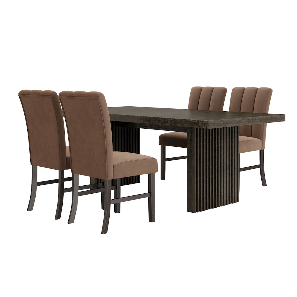 Madison 5-Piece Dining Set, Slat-Fluted Dining Table with 4 Chairs, Chocolate. Picture 1