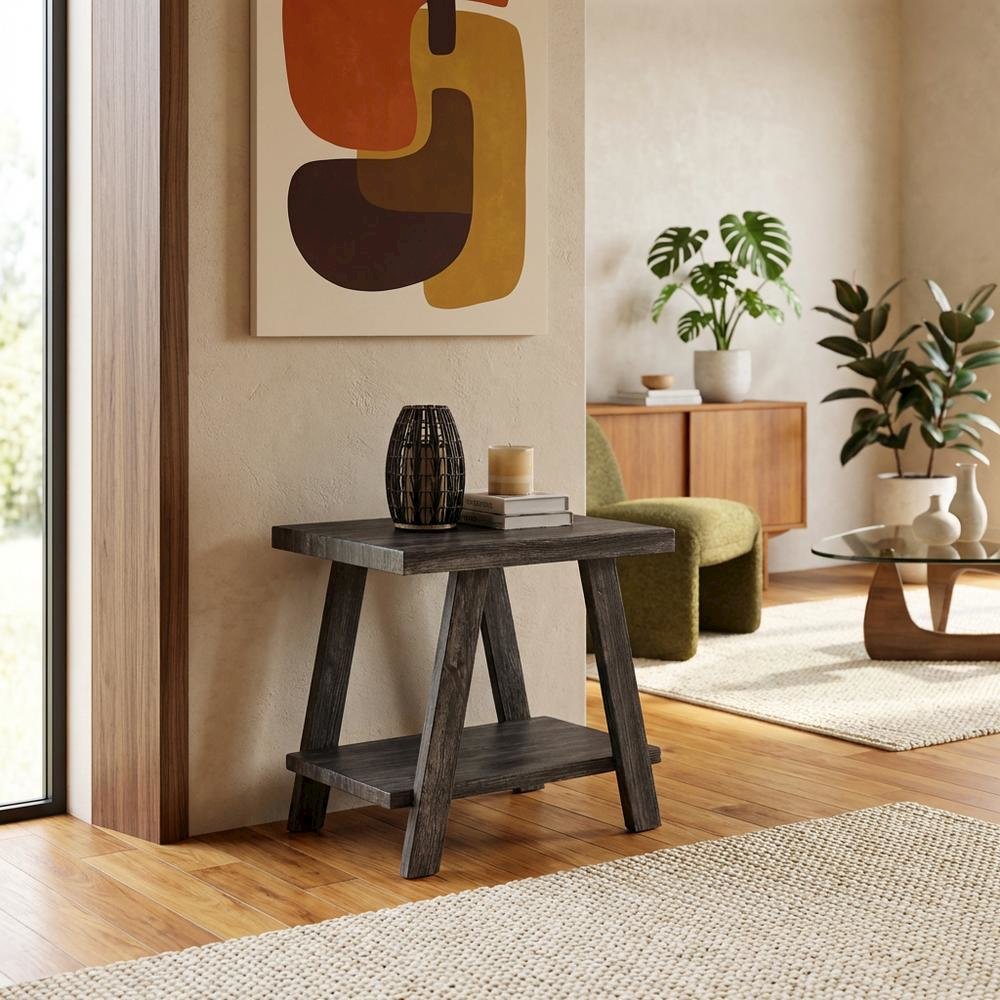 Charcoal, End Side Table, Open Shelf, Quality Build. Picture 3
