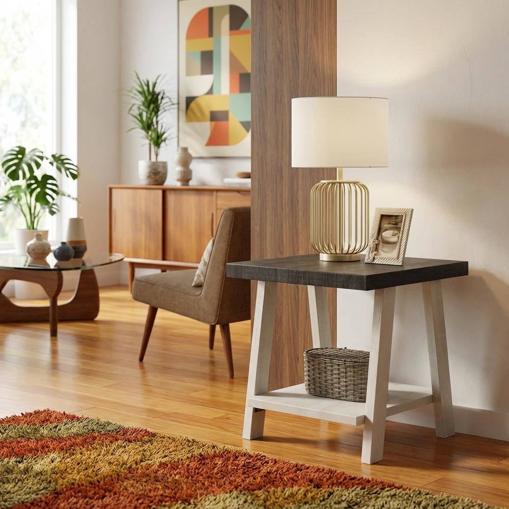 Grey, End Side Table, Open Shelf, Quality Build, Durable Wood Frame. Picture 3