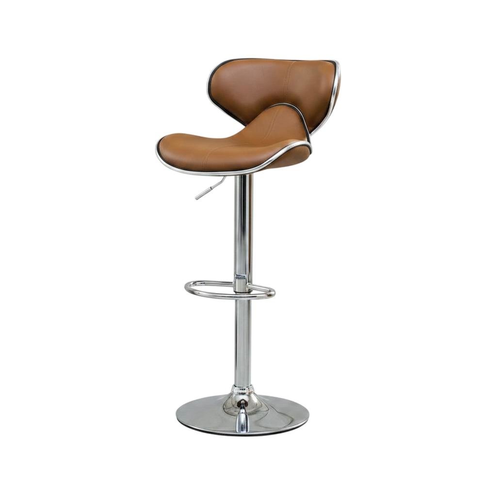 Caramel Leatherette Swivel Barstool Set with Chrome Base and Adjustable Height. Picture 3