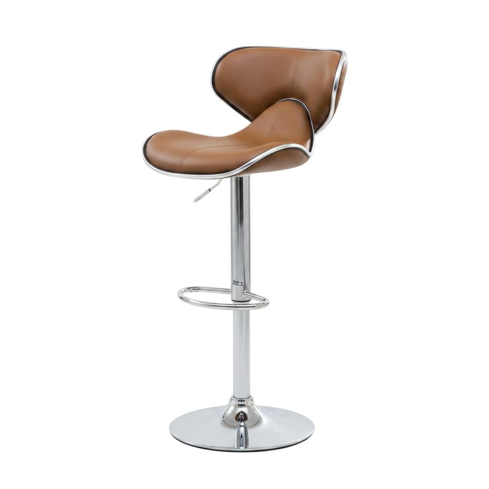 Caramel Leatherette Swivel Barstool Set with Chrome Base and Adjustable Height. Picture 4