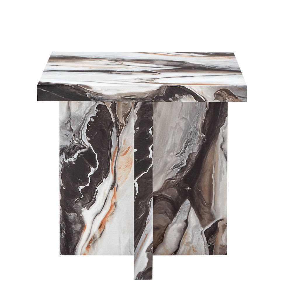 Cavira Modern Faux Marble Living Room Side Table, Off-white. Picture 8