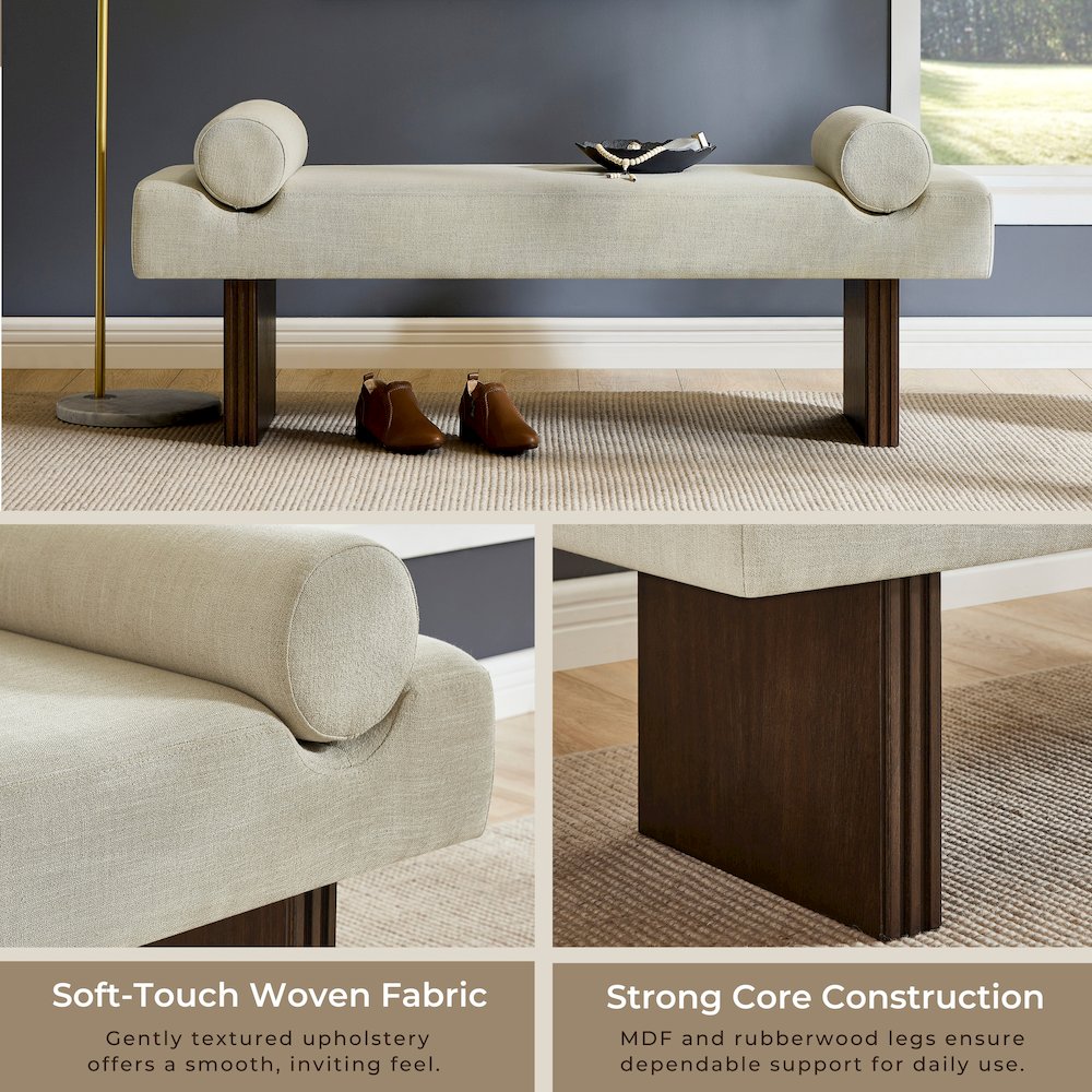 Brooke Contemporary Upholstered Bench, Beige. Picture 7