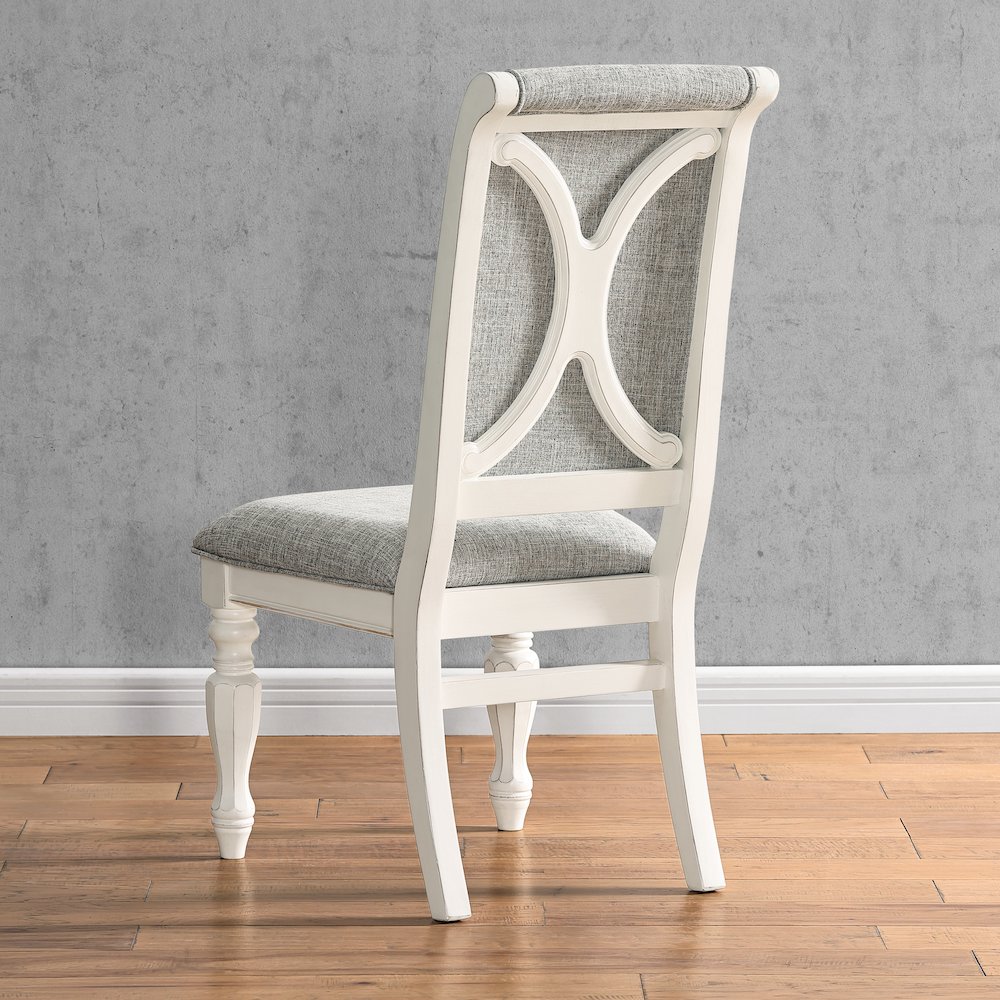 Belleza Antique White Solid Wood Upholstered Dining Chairs, Set of 2. Picture 7