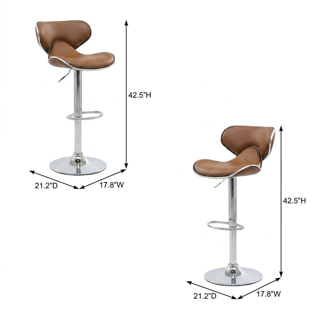 Caramel Leatherette Swivel Barstool Set with Chrome Base and Adjustable Height. Picture 6