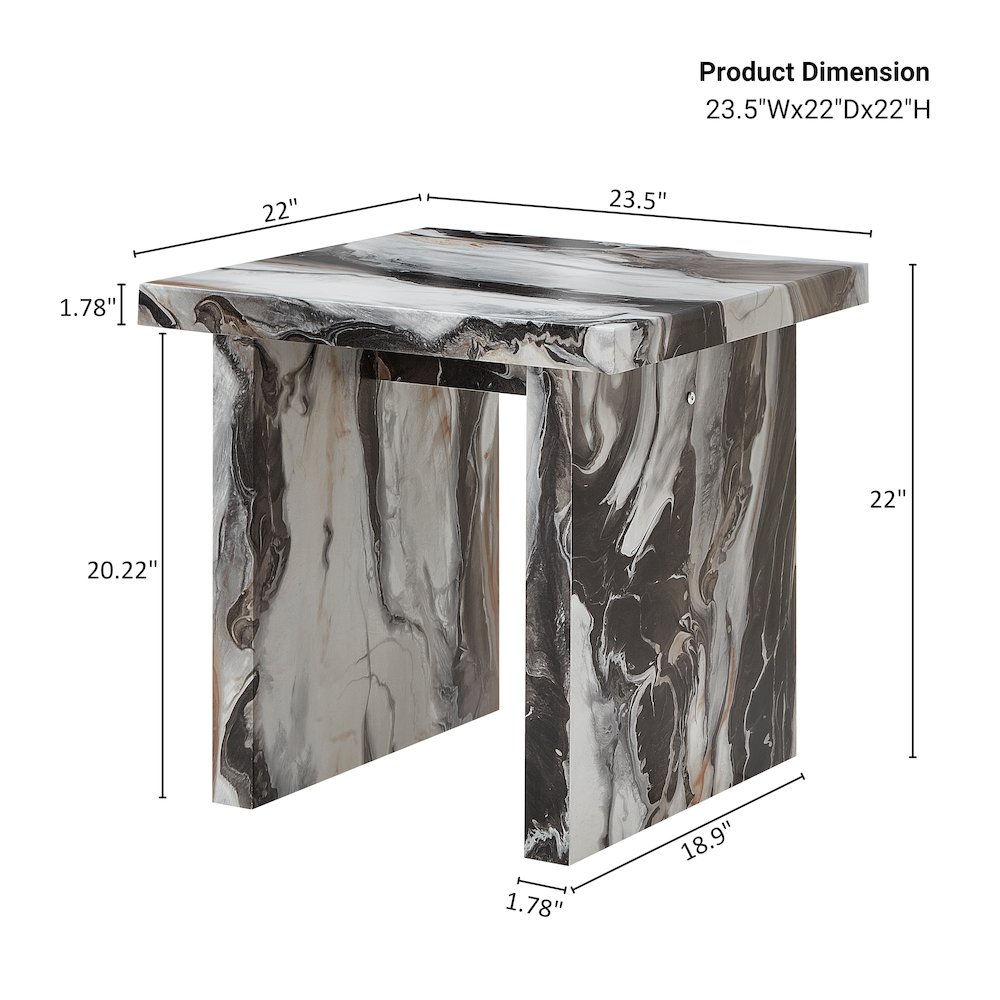 Cavira Modern Faux Marble Living Room End Table, Off-white. Picture 10