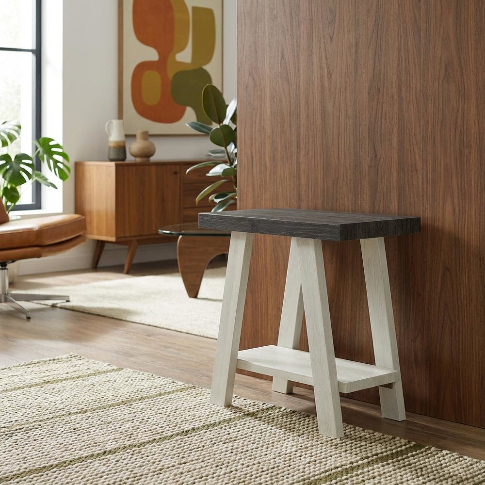 Grey, Side Table, Open Shelf, Quality Build, Durable Wood Frame. Picture 3