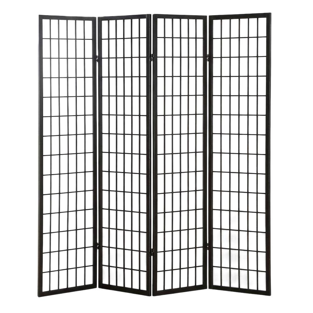 Black 4-Panel Wood Folding Room Divider, Rice Paper, 71 Inch. Picture 4