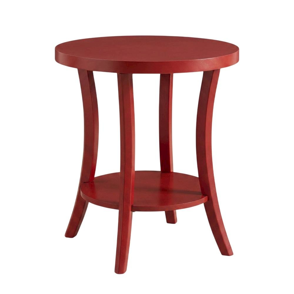 Red round end table with shelf for versatile living spaces. Picture 1