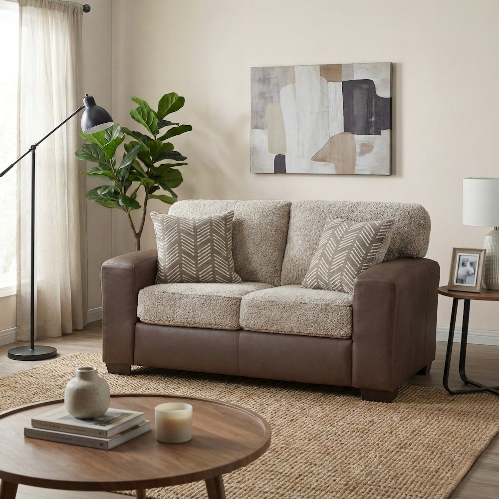 Marvella Living Room Loveseat with Chocolate Faux Leather. Picture 2