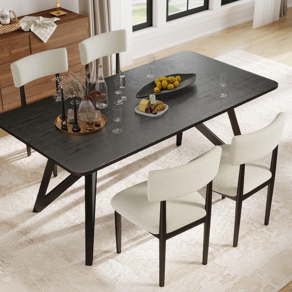 Axler 5-Piece Dining Set, Tripod-Cross Dining Table with 4 Boucle Chairs, Black. Picture 4