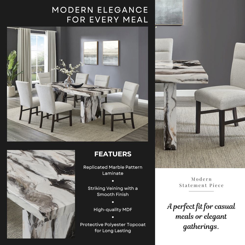 Cavira Modern Faux Marble Dining Table with 6 Chairs. Picture 5