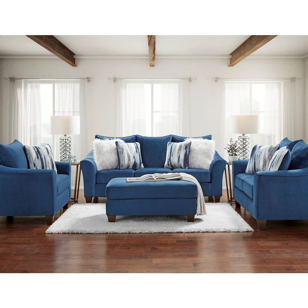 Camero Fabric Pillowback Loveseat in Navy Blue. Picture 5