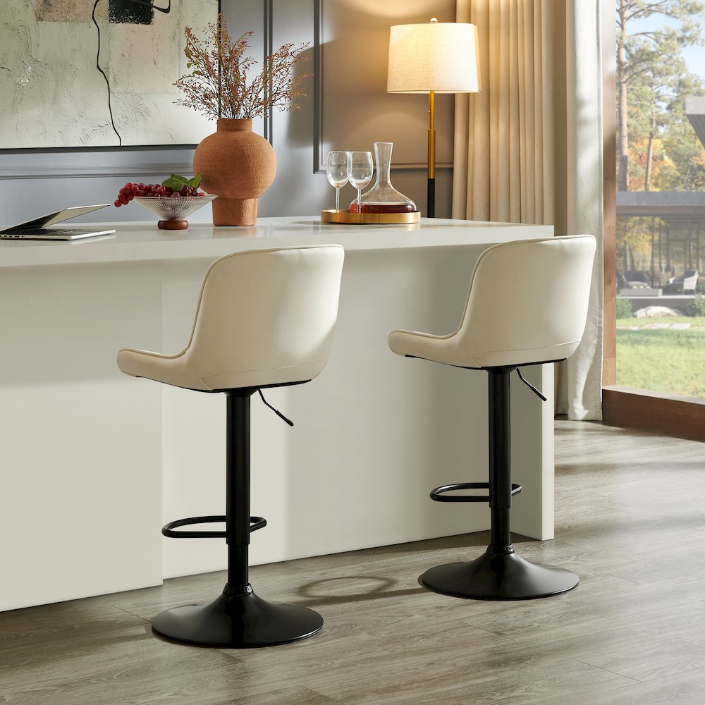 Kovyn Contemporary Adjustable Barstool with Faux Leather Swivel Seats, Set of 2. Picture 6
