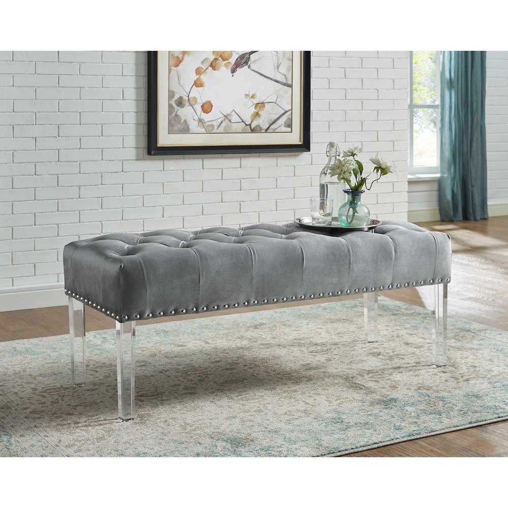 Valley Button tufted Velvet Upholstered Bench With Acrylic Leg. Picture 2