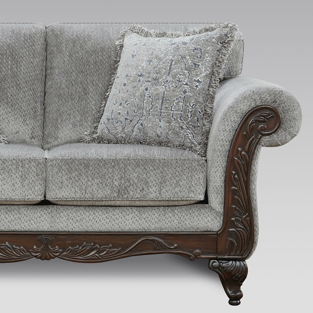 Hernen Carved Wood Frame Gray Loveseat. Picture 3
