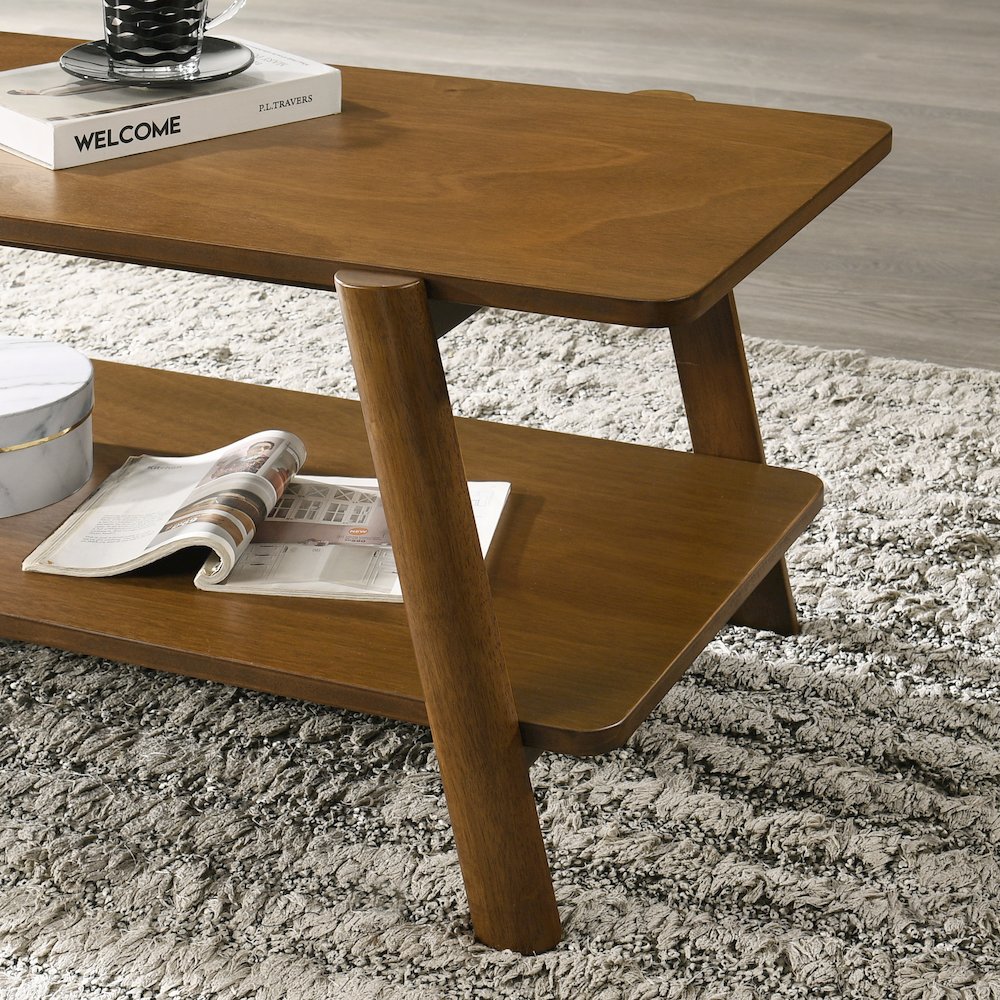 Metz Mid-Century Modern Wood Shelf 3-Pc Coffee Table Set, Walnut Finish. Picture 6