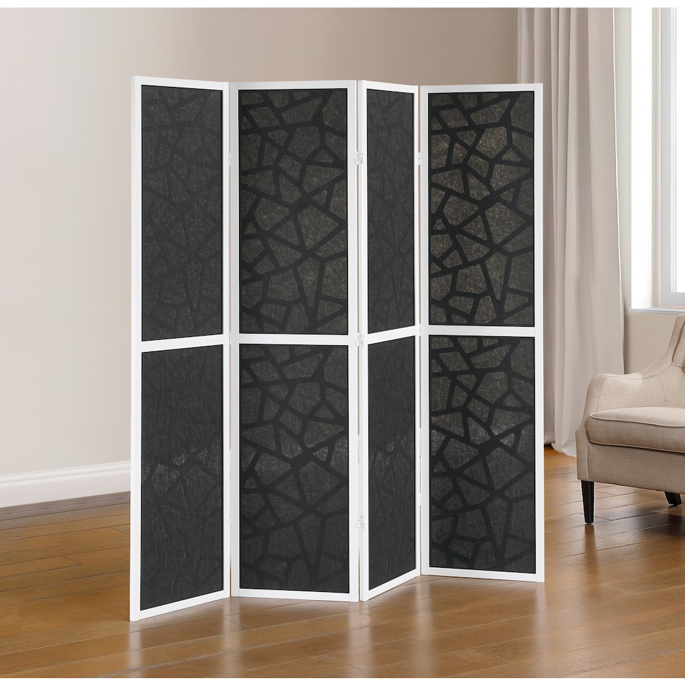 4-Panel Wood Room Divider, Folding Portable Partition Screen, Black and White. Picture 3