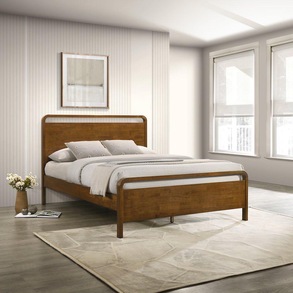 Eldren Wood Platform Bed in Walnut Finish, Queen. Picture 3